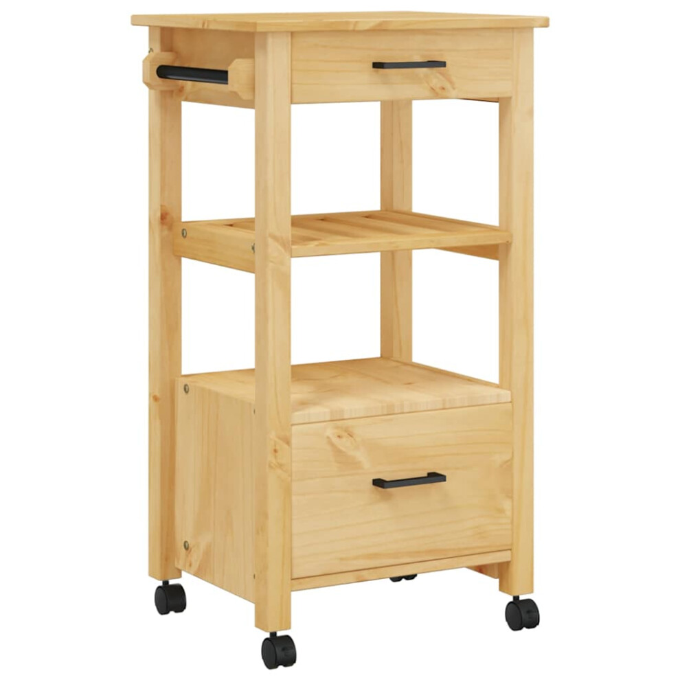 Vidaxl (Brown) Kitchen Trolley Rolling Cart Storage Cart Trolley Monza Solid Wood Pine