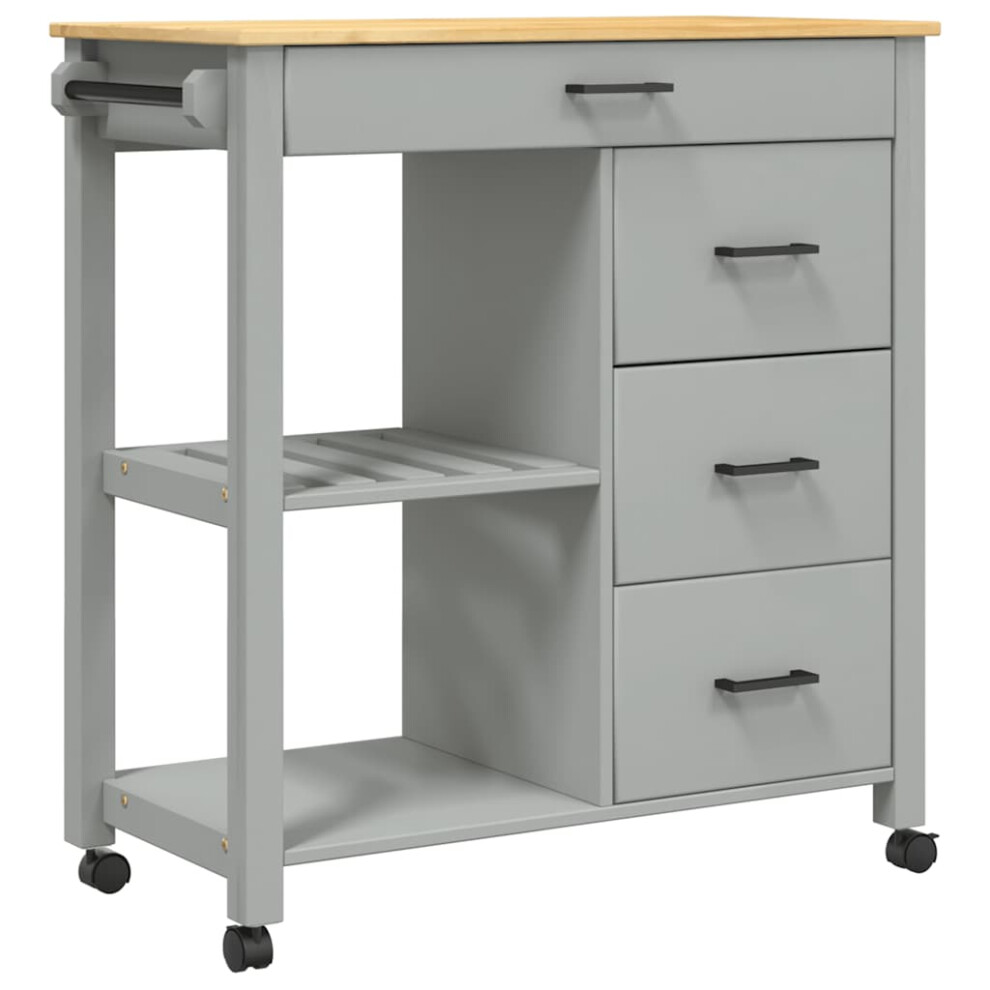 Vidaxl (Grey) Kitchen Trolley Rolling Cart Storage Cart Trolley Monza Solid Wood Pine