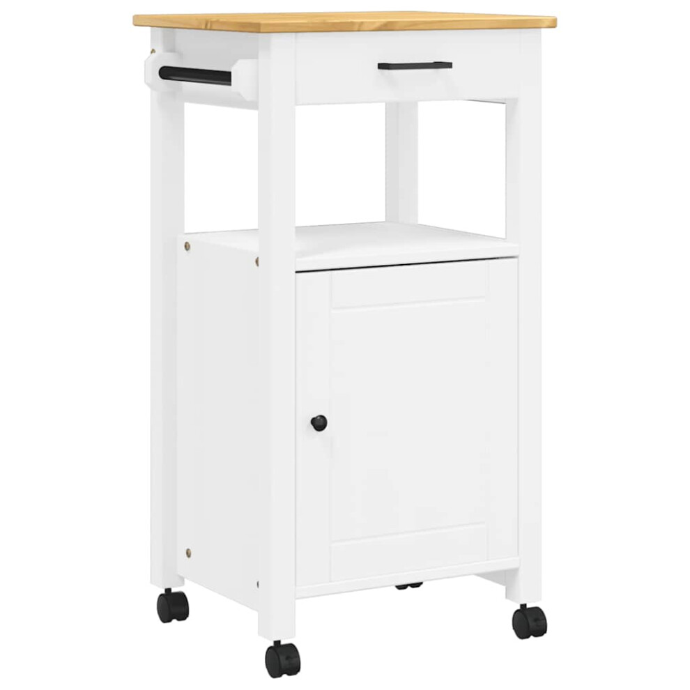 New Vidaxl (White) Kitchen Trolley Rolling Cart Storage Cart Trolley Monza Solid Wood Pine White