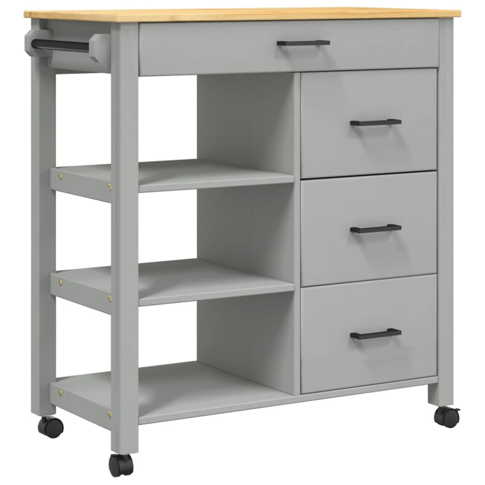 Vidaxl (Grey) Kitchen Trolley Rolling Cart Storage Cart Trolley Monza Solid Wood Pine