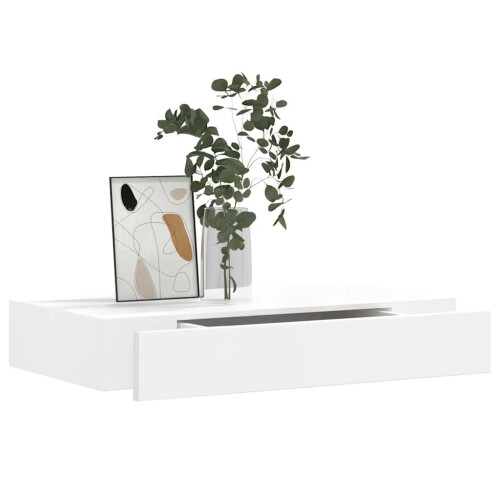 VidaXL vidaXL Floating Wall Display Shelf 1 Drawer Book/DVD Storage White MDF 48 cm 2