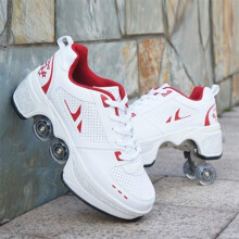 Multifunctional Deformation Shoes Quad Skate Roller Skates for Adults and Children, Red Color, Size 40, Outdoor Sports