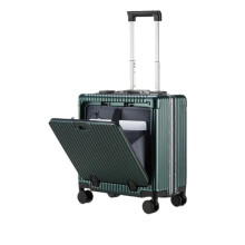 Travel Trolley Suitcase 18" Green, Expandable Lightweight Luggage for Men and Women, 4 Wheels, Lockable Compartments