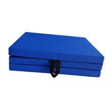 Tri-Fold Folding Exercise Mat for Cardio Training and MMA, Foldable PU Gymnastics Mat with Carry Handles, Blue