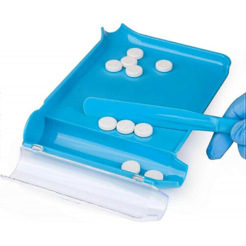 Pill Counting Tray, Right Hand Pill Counter with Spatula (Light Blue) 1