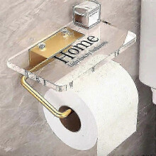 (Rose Gold) Luxury Gold Toilet Paper Holder with Shelf No Punching Acrylic Roll Paper Holder Tissue Hanger Bathroom Accessories Bathroomp