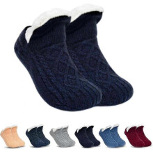(S, Black) Indoor Non-slip Thermal Socks,fleecesox - Fleece-lined Non-slip Thermal Slippers Socks,v-mouth Fluffl