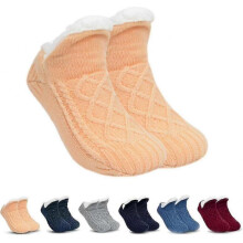 (M, Beige) Indoor Non-slip Thermal Socks,fleecesox - Fleece-lined Non-slip Thermal Slippers Socks,v-mouth Fluffl