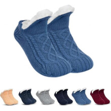 (L, Blue) Indoor Non-slip Thermal Socks,fleecesox - Fleece-lined Non-slip Thermal Slippers Socks,v-mouth Fluffl