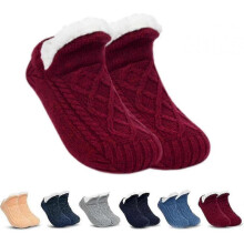 (M, Red) Indoor Non-slip Thermal Socks,fleecesox - Fleece-lined Non-slip Thermal Slippers Socks,v-mouth Fluffl