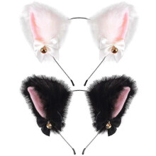 Cat Ears Headband  Plush Furry Neko Ears with Ribbon and Bell for Halloween Party and Cosplay for Kids and Adults s