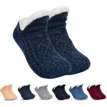 (L, Dark blue) Indoor Non-slip Thermal Socks,fleecesox - Fleece-lined Non-slip Thermal Slippers Socks,v-mouth Fluffl