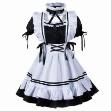 (3XL, Black White) Anime French Maid Apron Lolita Fancy Dress Cosplay Costume Set for Womenq