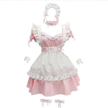 (XS, Pink) Anime French Maid Apron Lolita Fancy Dress Cosplay Costume Set for Womenq