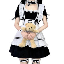 (One size only socks, Only white socks) Anime French Maid Apron Lolita Fancy Dress Cosplay Costume Set for Womenq