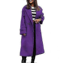 Long Sleeve Lady Overcoat with Lapel Loose Fit Solid Color Thick Warm Cardigan Windproof Double Button and Pockets for Fall and Winter Wearv