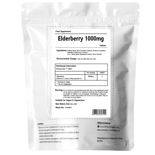 Elderberry Sambucus 5:1 Extract 1000mg 60 Tablets - Immune System 1