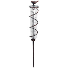 Rain Gauge Glass Spiral Cast Iron Bird Hanging Rain Gauge with Metal Frame for Garden Water Measurement