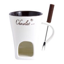Chocolate Fondue Mug Ceramic Multifunctional Pot with Cup and Forks for Cheese Butter Melting White