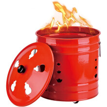 Stainless Steel Burning Barrel, Metal Fire Cage for Garden Waste, 30cm x 30cm, Red Color