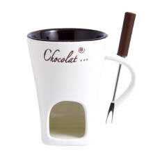 Chocolate Fondue Mug Set with Forks, Ceramic Melting Pot, Tea Light Candle, Personal Mini Chocolate Warmer for Cheese and Caramel