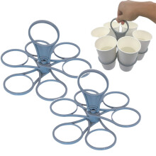 Foldable Rotating Cup Carrier - 2 Pack Blue Plastic Drink Holder for Holidays and Vacations, Sturdy Cup Carrier for 16 oz Cups
