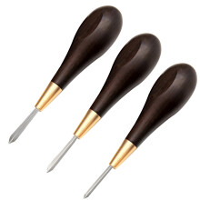 3 Pieces Leather Sewing Awl Set with Wooden Handle, Diamond Shape, 3 Sizes for 3-5mm Chisel Leather Craft