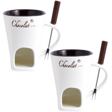 Chocolate Fondue Cup Set 2pcs 200ml Ceramic Mini Pot with Forks and Luminous Candle Warmer for Cheese and Chocolate