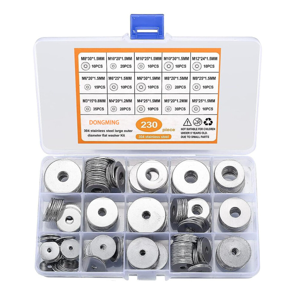 230 Stainless Steel Washers, 304 Metal Flat Washers Set, Assorted Sizes For Diy And Industrial Use 6038364609984