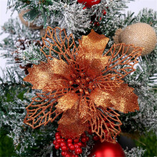 Glitter Poinsettia Christmas Tree Ornaments Pack of 12 Orange 16 cm Diameter Floral Decorations for Holiday Home Decor