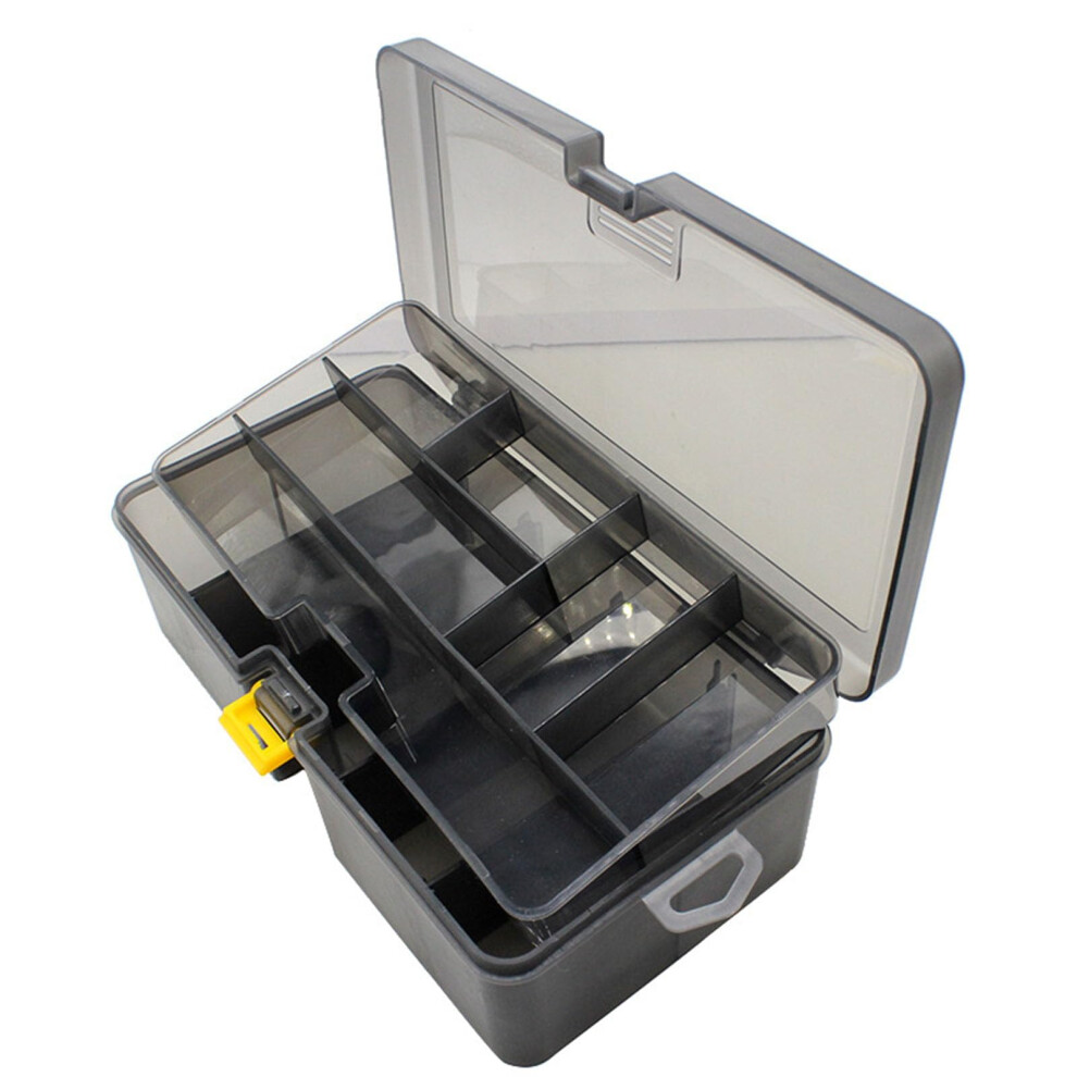 Fishing Tackle Box Removable Partition Double Layer Gray Transparent Plastic Storage for Fishing Gear-image-OPC-PJZY5ZM-NEW