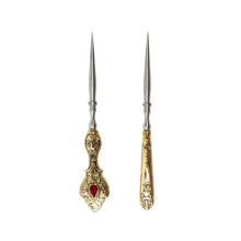 Vintage Sewing Awls Set of 2, Metal Hand Sewing Awls with Ergonomic Grip for Leather Crafting, Gold Finish