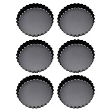 6 Piece Tart Pan Set Non-Stick Removable Carbon Steel Black Quiche Pans for Baking and Cooking