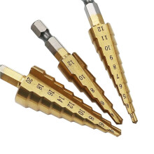 Step Drill Bit Set, Hex Shank Cobalt Coated Metal HSS for Straight Groove, 3-Piece, 1021 Model