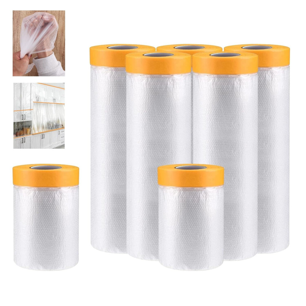 Masking Film Tape 7 Rolls - Transparent Self-Adhesive Painter Tape 55Cm X 20M, 150Cm X 20M, 240Cm X 12M, Uv Resistant 6038364613349