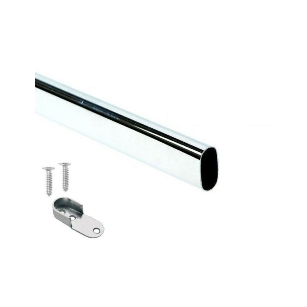 (500mm) WARDROBE OVAL CHROME HANGING RAILS 300mm-2800mm