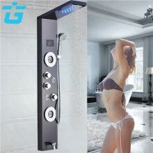 Columna de ducha LED negra Sistema de panel de ducha Sistema de masaje SPA de pared, Kit de columna de ducha con jets