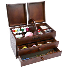 Wooden Sewing Box - Large Wooden Sewing Basket Organizer with 2 Drawers for Sewing Tools, Easy Transport, Empty for Home and Embroidery