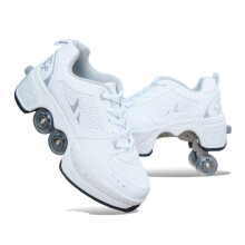 Inline Skate 2-in-1 Multi-Purpose Adjustable Quad Roller Skates White Size 41 for Kids and Adults