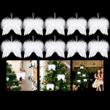 Pack of 10 Angel Wings Feathers Pendant White Vintage Christmas Tree Decorations for Holiday Party Decor