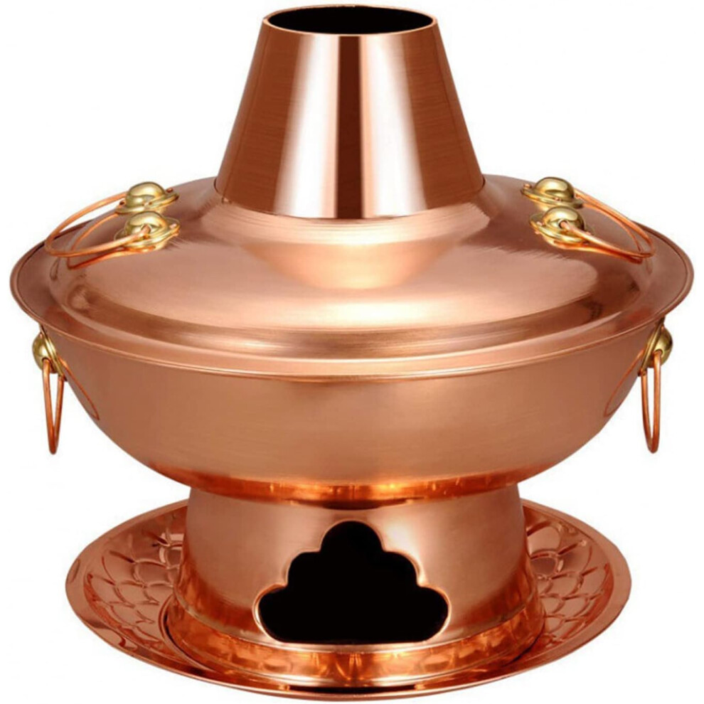 Copper Hot Pot 36CM for Family Dinners - Chinese Charcoal Hotpot, Thick Mongolian Cattle, Kitchen Cookware for BBQs and Picnics-image-OPC-PJZYWR6-NEW
