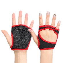 Gymnastics Gloves for Women, Padded Breathable Half Finger Workout Gloves, Full Palm Protection, Anti-Slip Yoga Equipment, Red M