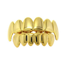Gold Grills Top and Bottom Set for Men and Women, Golden Plated Hip Hop Teeth, Cosplay Body Jewelry with Sharp Fangs