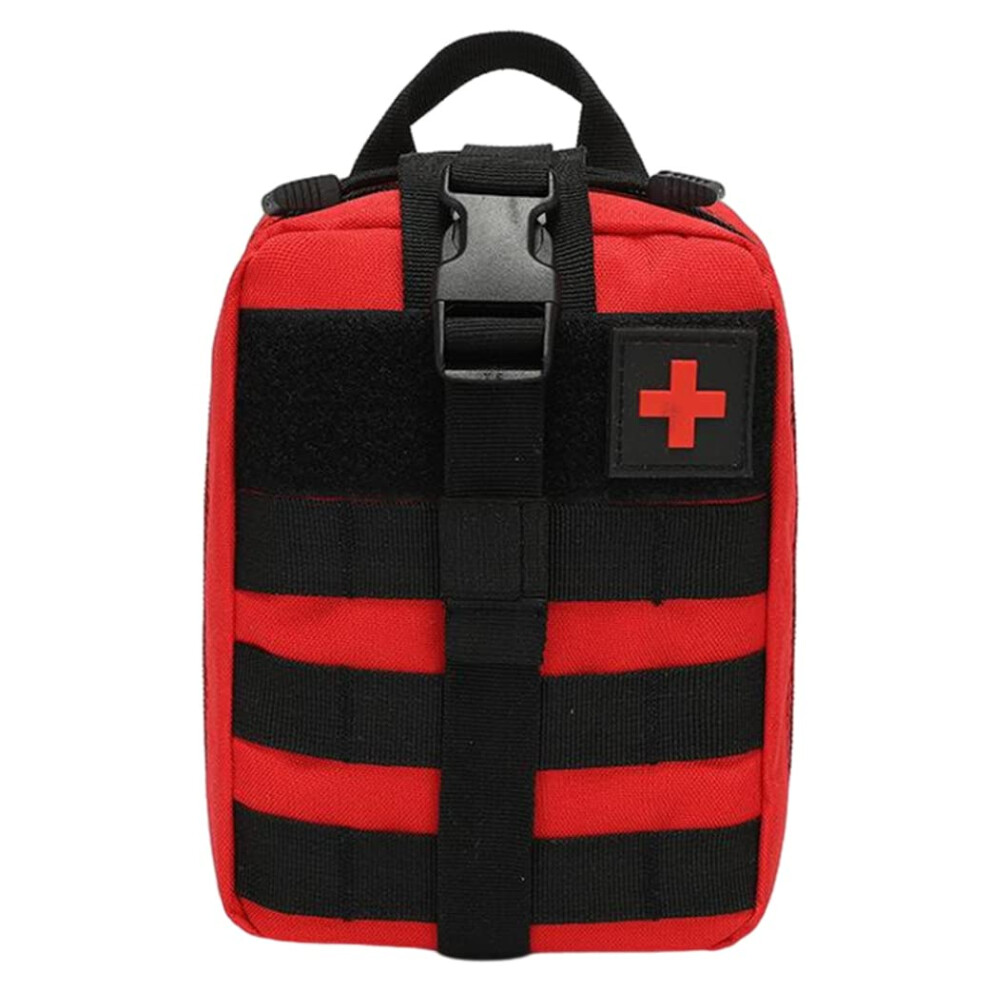 First Aid Molle Bag with Removable Emergency Backpack Attachment for Camping, Red Tactical Molle Medical Kit Bag