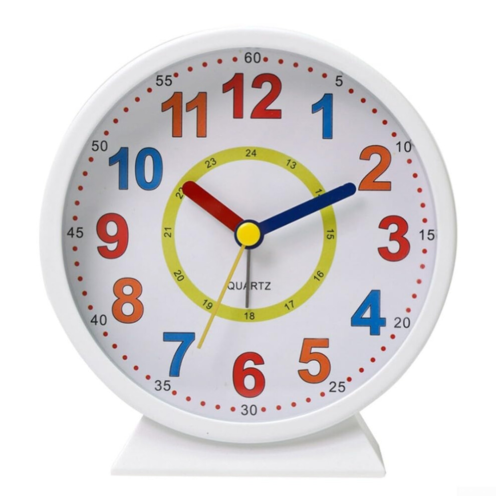 Small Alarm Clock Metal 4.5 Inch Luminous Children's Learning Desk Clock Colorful Silent Table Clock For Students White