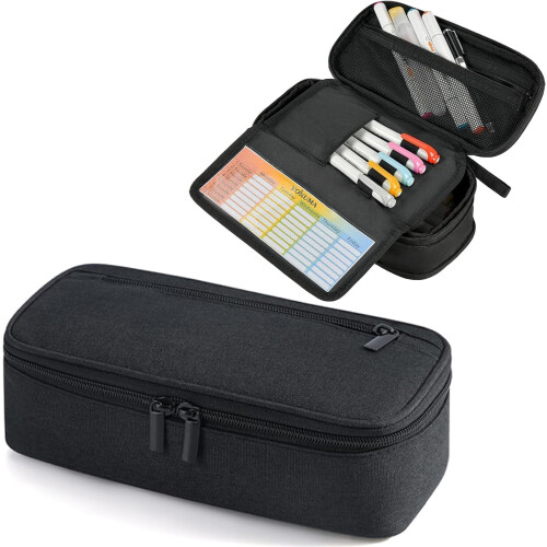 Pencil Case, Black Large Capacity with Smooth Zipper, Multi-Compartment Storage for Students, Adults 2