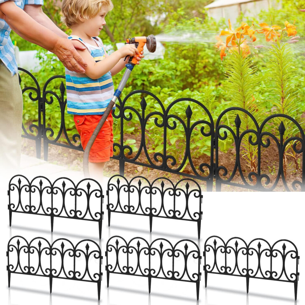 Garden Fence 33 Cm High Weatherproof Plastic Flower Bed Edging With Ground Spikes Decorative Outdoor Border (2 Pack) 6038364632951