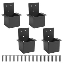 4 Piece Gazebo Connecting Set - Metal Post Brackets for 4" x 4" Wood, Outdoor Pergola and Deck Support, Black with 44 Nails