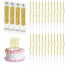 Birthday Candles Cake 24 Gold Ripple Candles with Stand for Decorative Cake, Wedding, Graduation, Kids and Adults