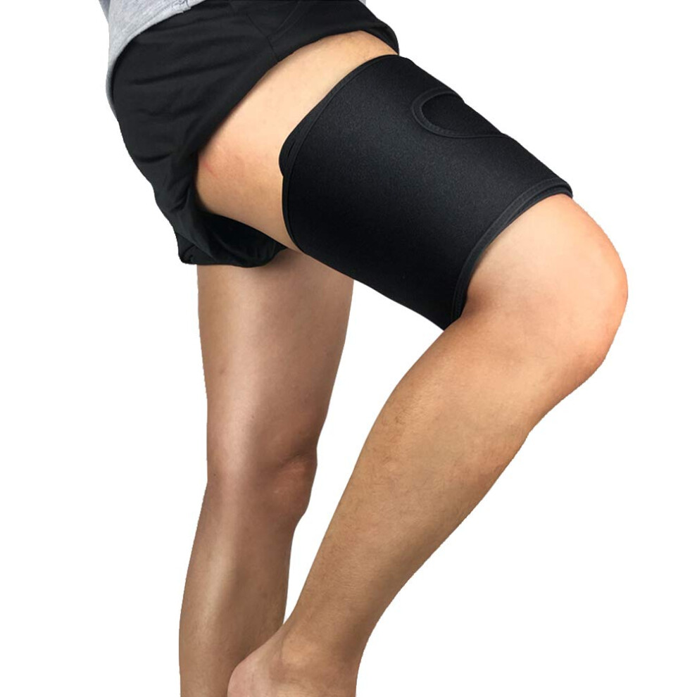 Black Thigh Brace Adjustable Compression Cuff For Men And Women, Thigh Support For Injury Recovery And Stability